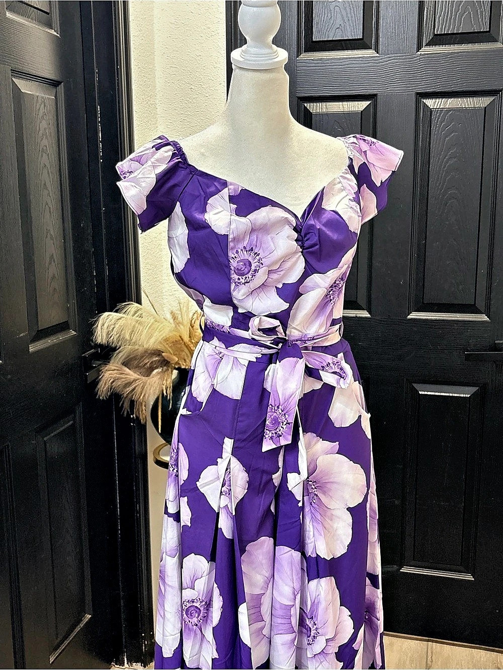 Parker Purple Floral Offshoulder Smocked Maxi Jumpsuit